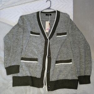 Chic Textured Knit Cardigan – Olive & Cream | NWT | 2X